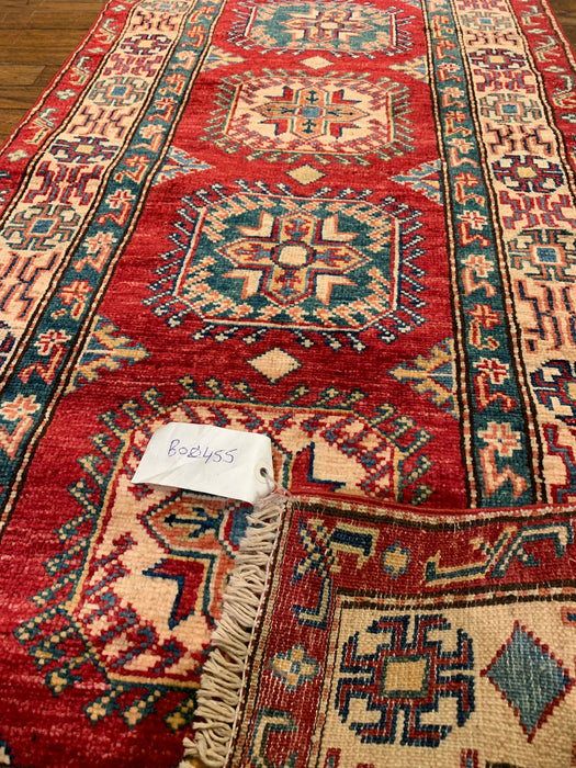 Hand-Knotted Vegetable Dye Kazak Rug from Pakistan, size 4' 2" x 6' 8"