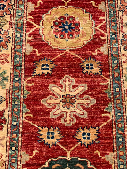 Hand-Knotted Vegetable Dye Kazak Rug from Pakistan, size 2' 9" x 6' 8"