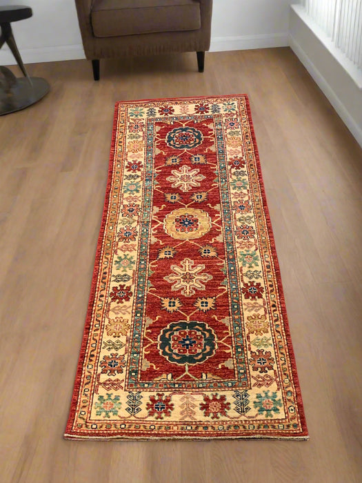 Hand-Knotted Vegetable Dye Kazak Rug from Pakistan, size 2' 9" x 6' 8"