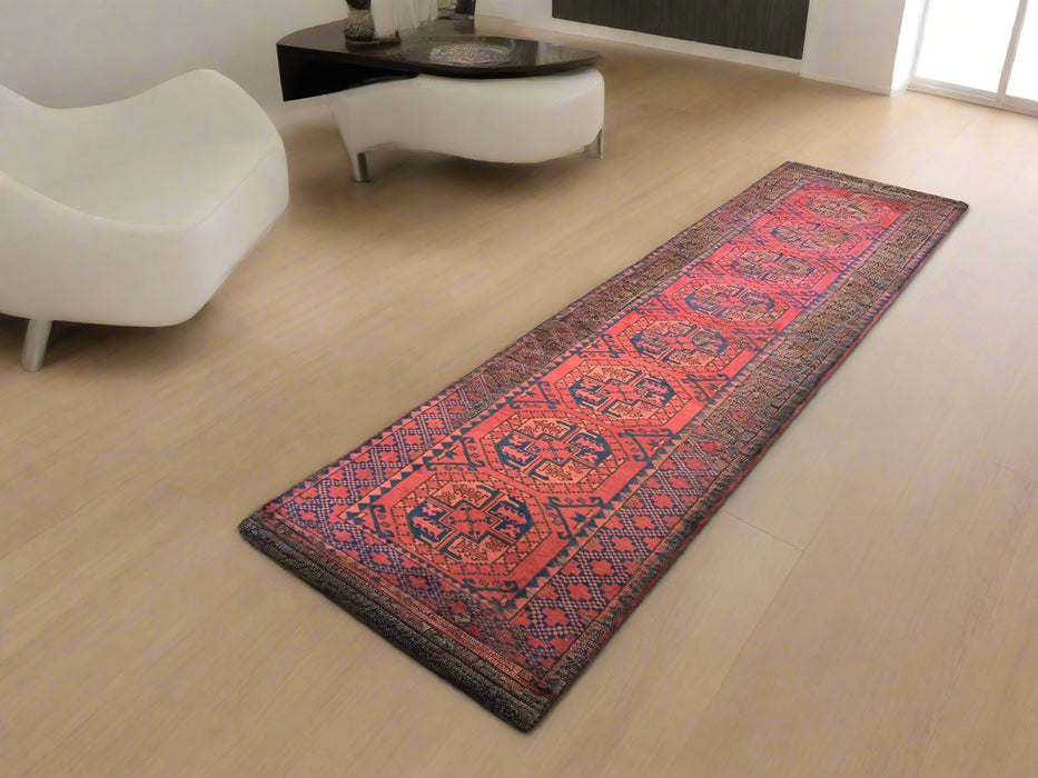 Terkaman Tribal Afghan Oriental Rug, size 2' 9" x 9" (C) FILPA