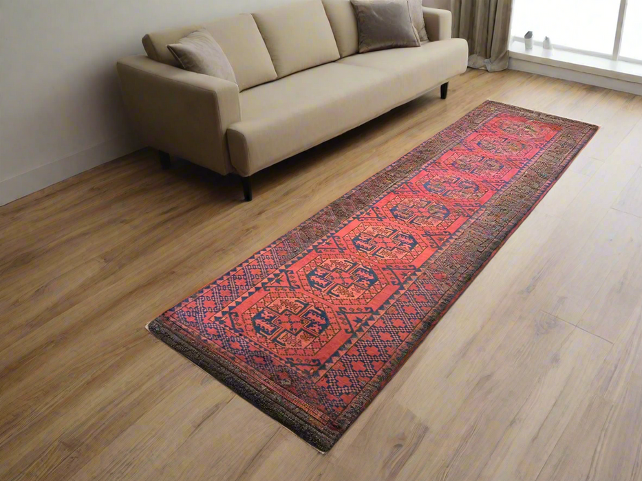 Terkaman Tribal Afghan Oriental Rug, size 2' 9" x 9" (C) FILPA