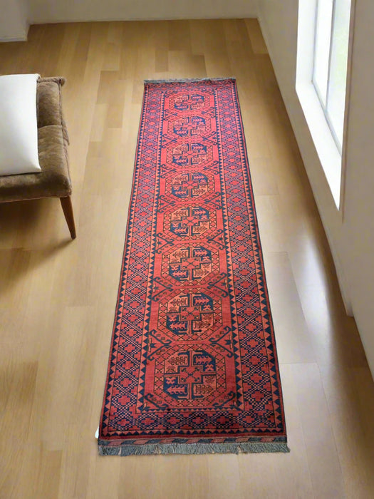 Terkaman Tribal Afghan Oriental Rug, size 2' 9" x 9" (C) FILPA