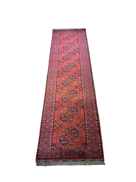 Terkaman Tribal Afghan Oriental Rug, size 2' 9" x 9" (C) FILPA