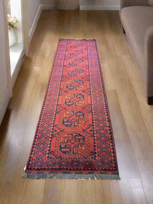 Terkaman Tribal Afghan Oriental Rug, size 2' 9" x 9" (C) FILPA