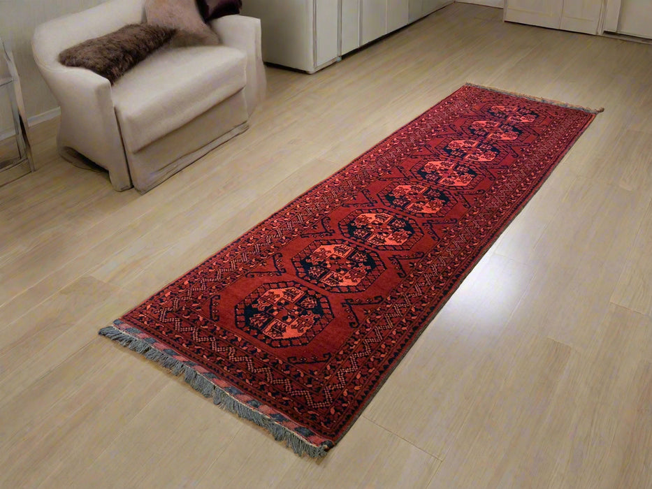 Terkaman Tribal Afghan Oriental Rug, size 2' 9" x 9' 6"  (C) FILPA