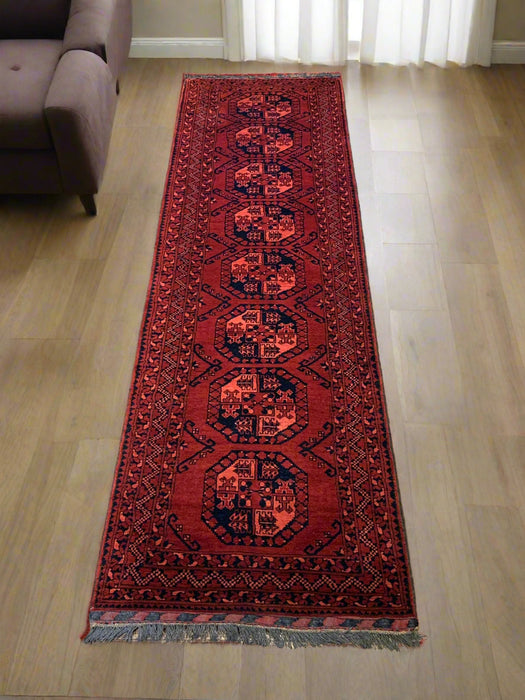Terkaman Tribal Afghan Oriental Rug, size 2' 9" x 9' 6"  (C) FILPA
