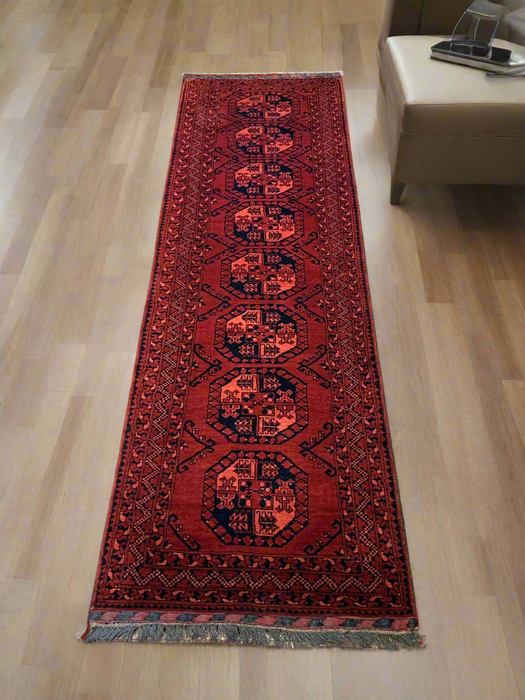Terkaman Tribal Afghan Oriental Rug, size 2' 9" x 9' 6"  (C) FILPA