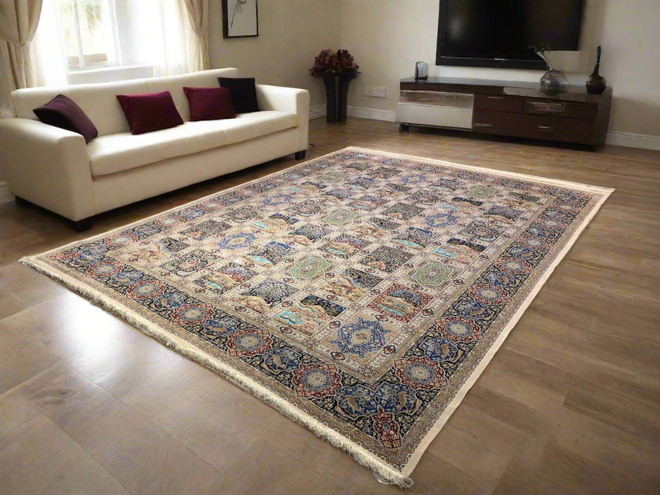 Exquisite 100% Silk Persian Design Rug – Elegant and Luxurious, size  9' 9" x 12' 10"