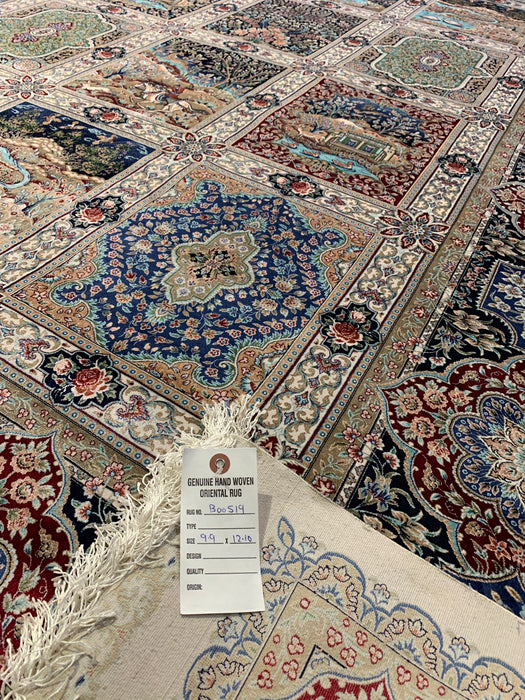 Exquisite 100% Silk Persian Design Rug – Elegant and Luxurious, size  9' 9" x 12' 10"