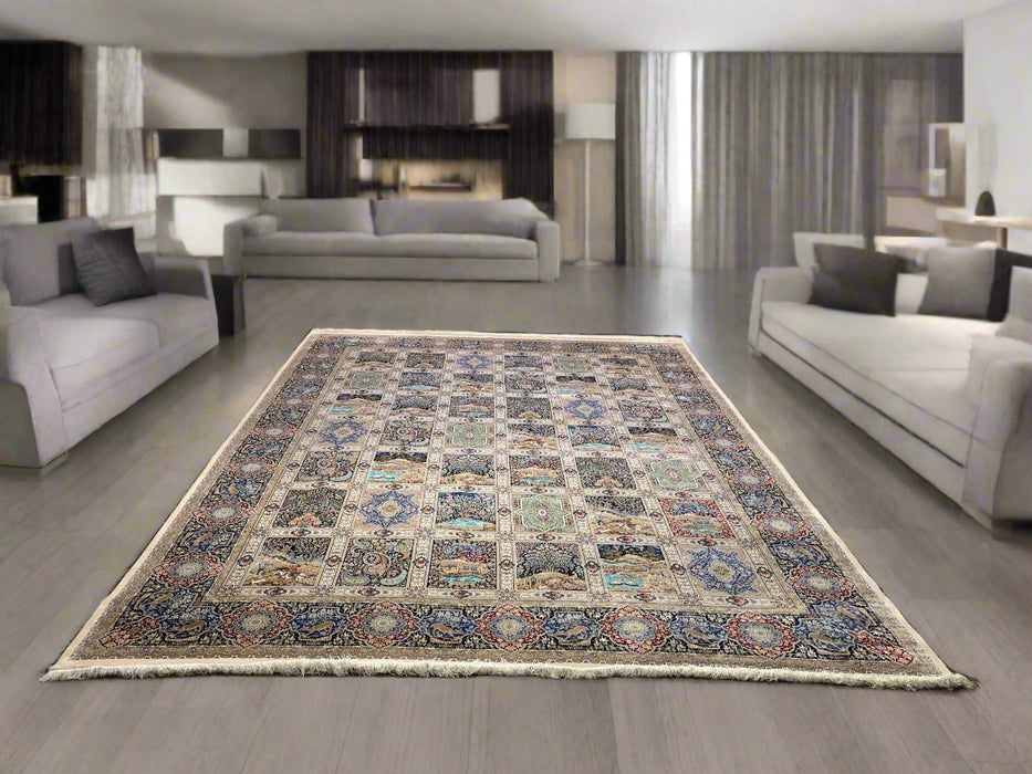 Exquisite 100% Silk Persian Design Rug – Elegant and Luxurious, size  9' 9" x 12' 10"