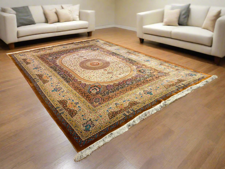 Exquisite 100% Silk Persian Design Rug – Elegant and Luxurious, size  9' 8" x 13' 3"