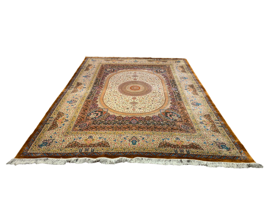 Exquisite 100% Silk Persian Design Rug – Elegant and Luxurious, size  9' 8" x 13' 3"