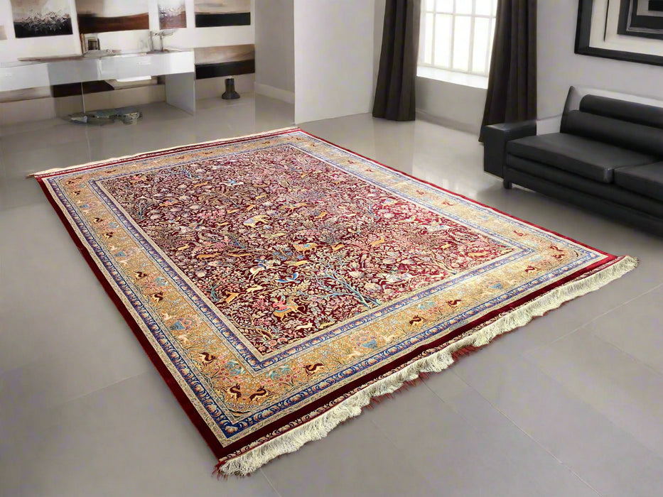 Exquisite 100% Silk Persian Design Rug – Elegant and Luxurious, size  8' 3" x 11'