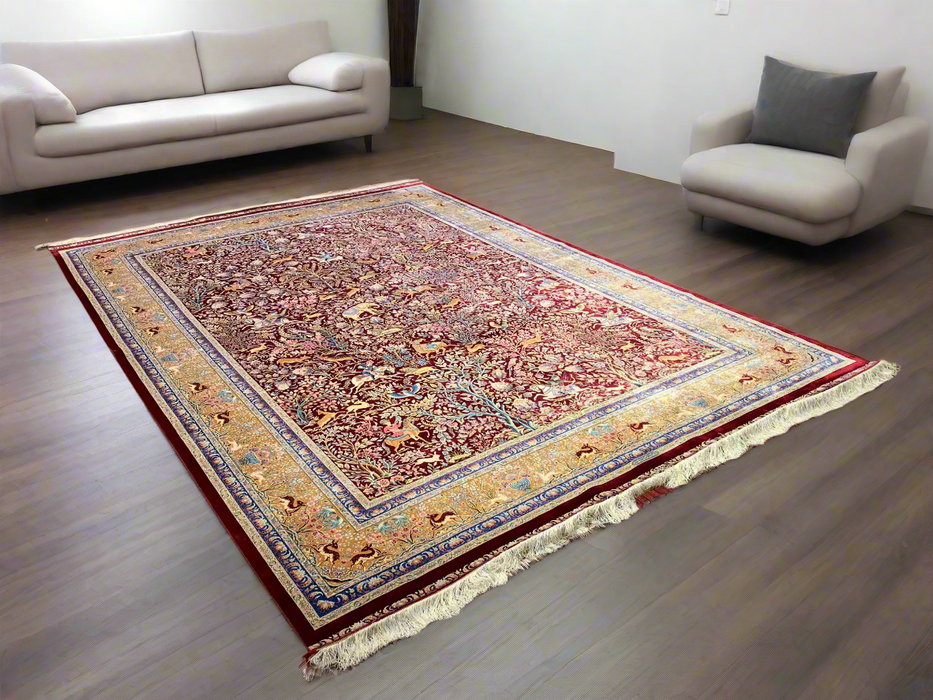 Exquisite 100% Silk Persian Design Rug – Elegant and Luxurious, size  8' 3" x 11'