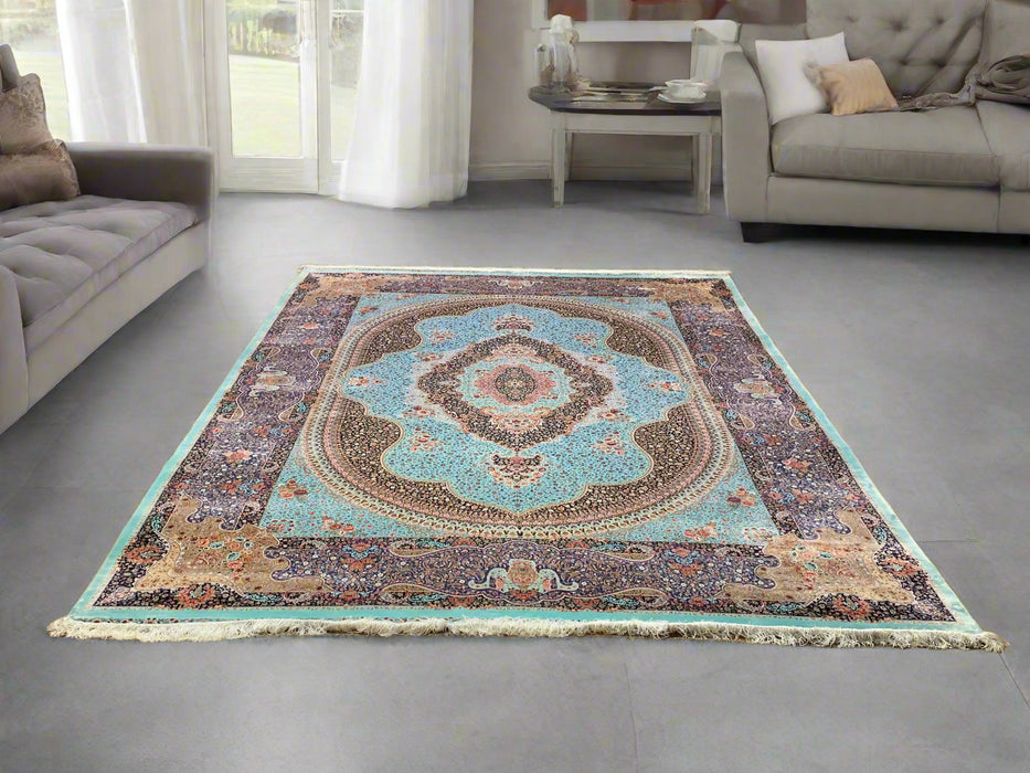 Exquisite 100% Silk Persian Design Rug – Elegant and Luxurious, size 8' 2" x 11' 1"