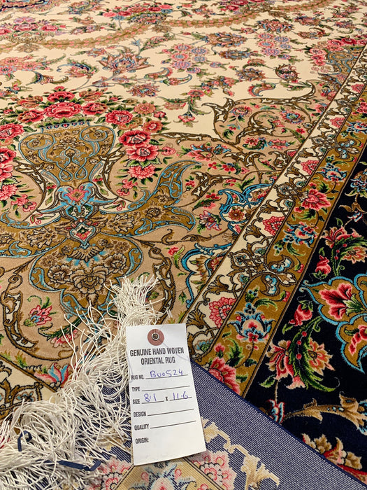 Exquisite 100% Silk Persian Design Rug – Elegant and Luxurious, size 8' 1" x 11' 6"