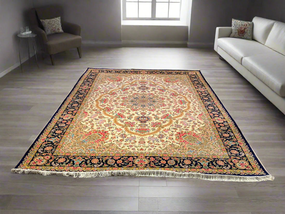 Exquisite 100% Silk Persian Design Rug – Elegant and Luxurious, size 8' 1" x 11' 6"