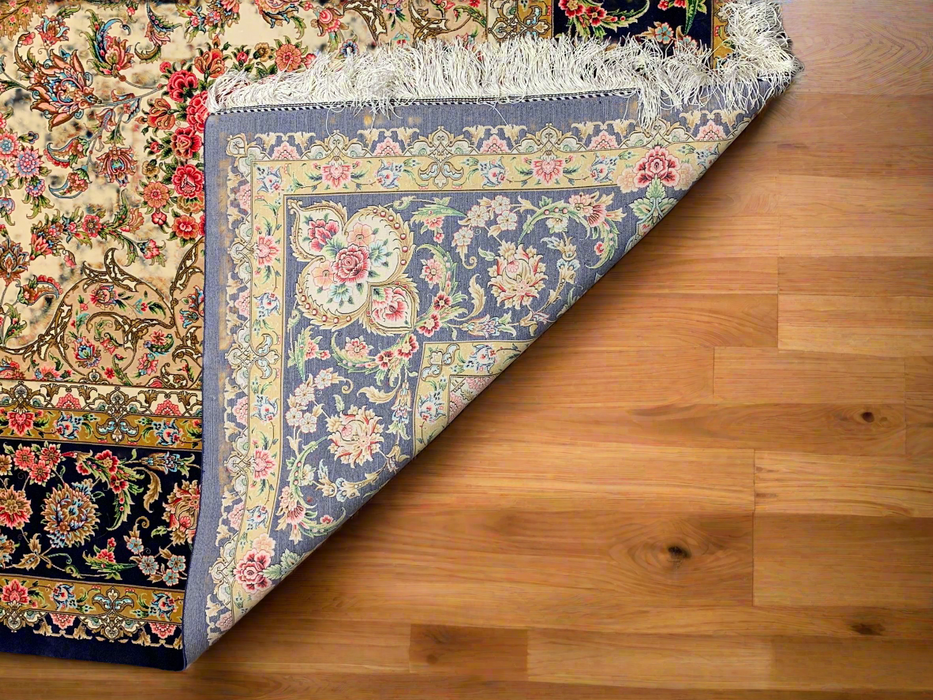 Exquisite 100% Silk Persian Design Rug – Elegant and Luxurious, size 8' 1" x 11' 6"