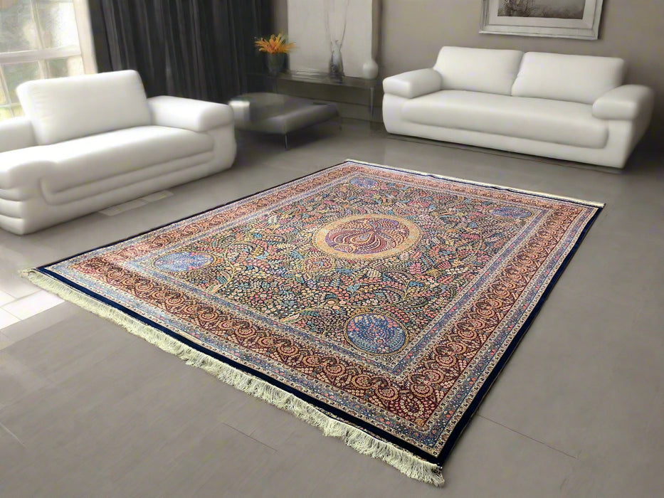 Exquisite 100% Silk Persian Design Rug – Elegant and Luxurious, size 9' 7" x 13'