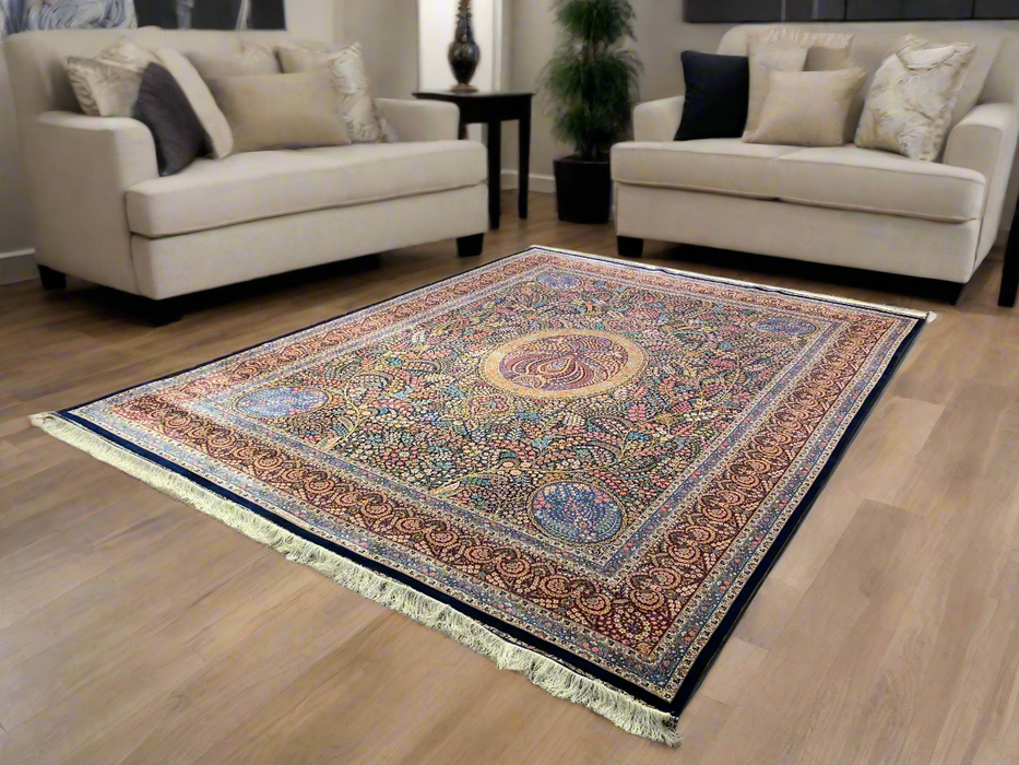 Exquisite 100% Silk Persian Design Rug – Elegant and Luxurious, size 9' 7" x 13'