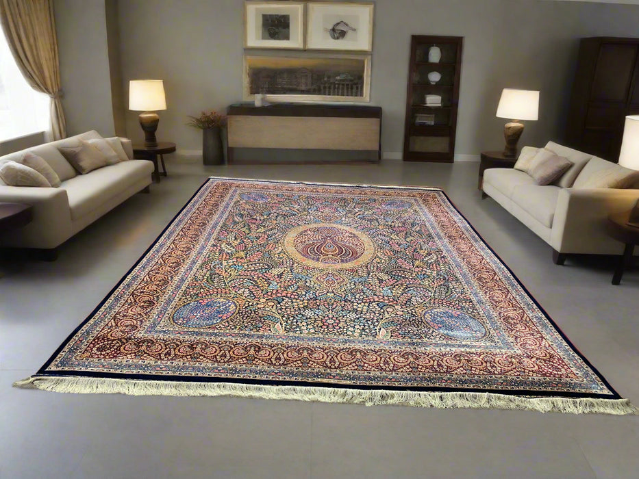 Exquisite 100% Silk Persian Design Rug – Elegant and Luxurious, size 9' 7" x 13'