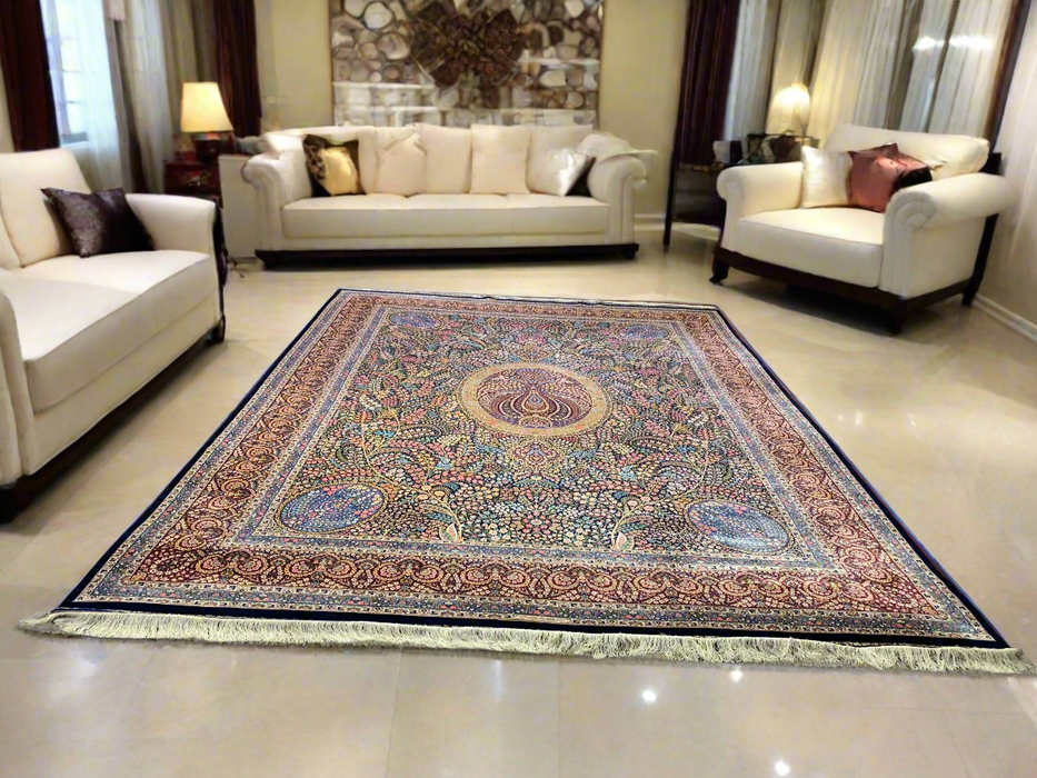Exquisite 100% Silk Persian Design Rug – Elegant and Luxurious, size 9' 7" x 13'