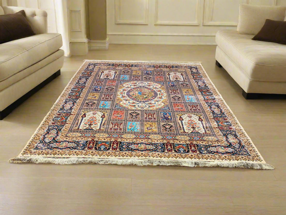 Exquisite 100% Silk Persian Design Rug – Elegant and Luxurious, size 8' 3" x 11' 2"