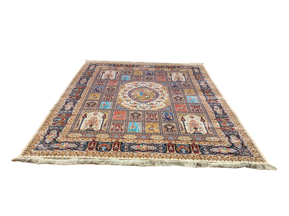 Exquisite 100% Silk Persian Design Rug – Elegant and Luxurious, size 8' 3" x 11' 2"