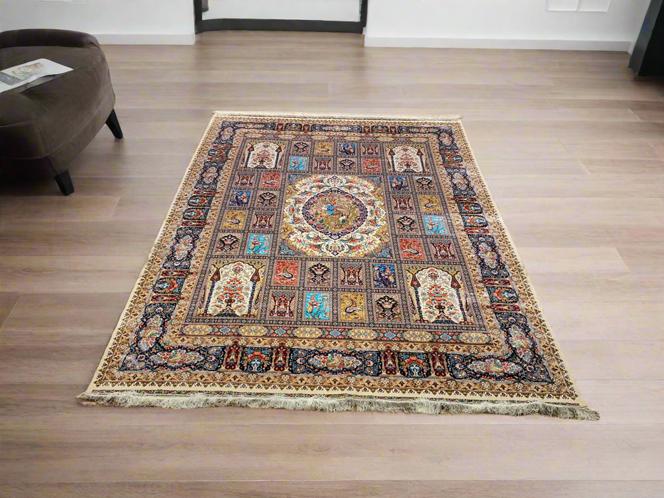 Exquisite 100% Silk Persian Design Rug – Elegant and Luxurious, size 8' 3" x 11' 2"