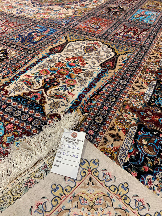 Exquisite 100% Silk Persian Design Rug – Elegant and Luxurious, size 8' 3" x 11' 2"