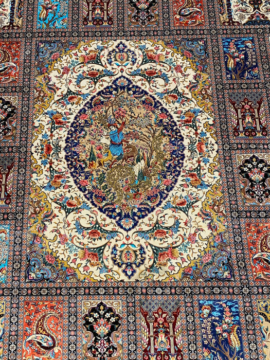 Exquisite 100% Silk Persian Design Rug – Elegant and Luxurious, size 8' 3" x 11' 2"