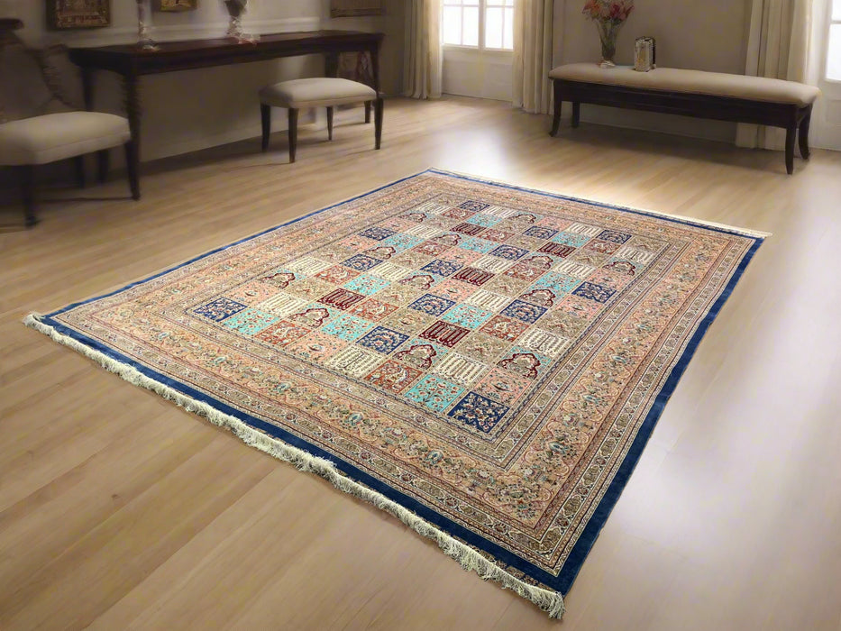 Exquisite 100% Silk Persian Design Rug – Elegant and Luxurious, size 9' 9" x 12' 9"