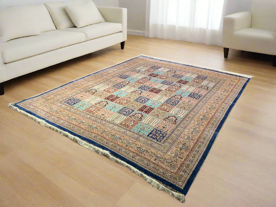 Exquisite 100% Silk Persian Design Rug – Elegant and Luxurious, size 9' 9" x 12' 9"