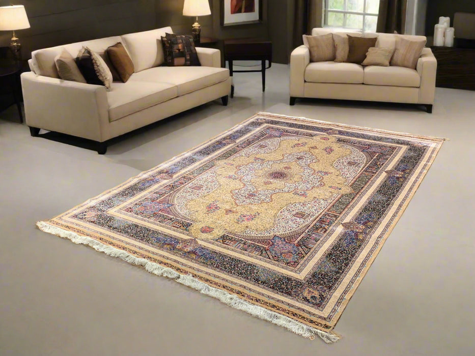 Exquisite 100% Silk Persian Design Rug – Elegant and Luxurious, size 6' 7" x 9' 7"