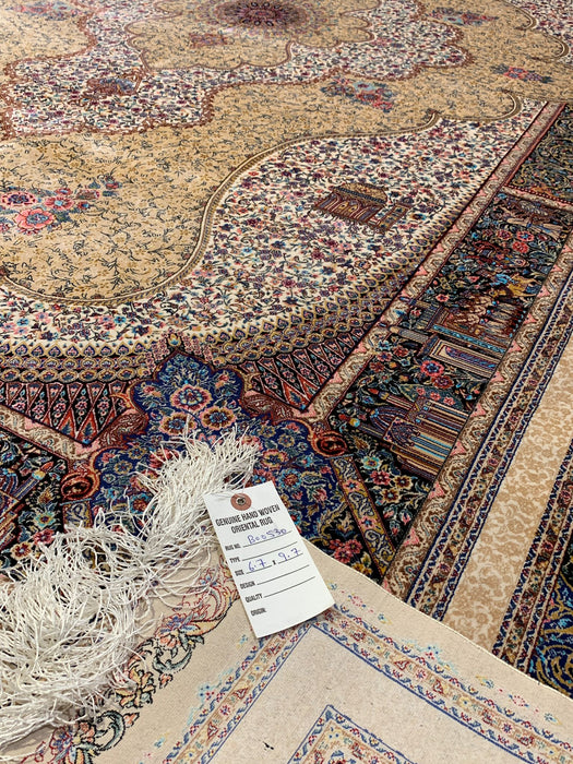Exquisite 100% Silk Persian Design Rug – Elegant and Luxurious, size 6' 7" x 9' 7"