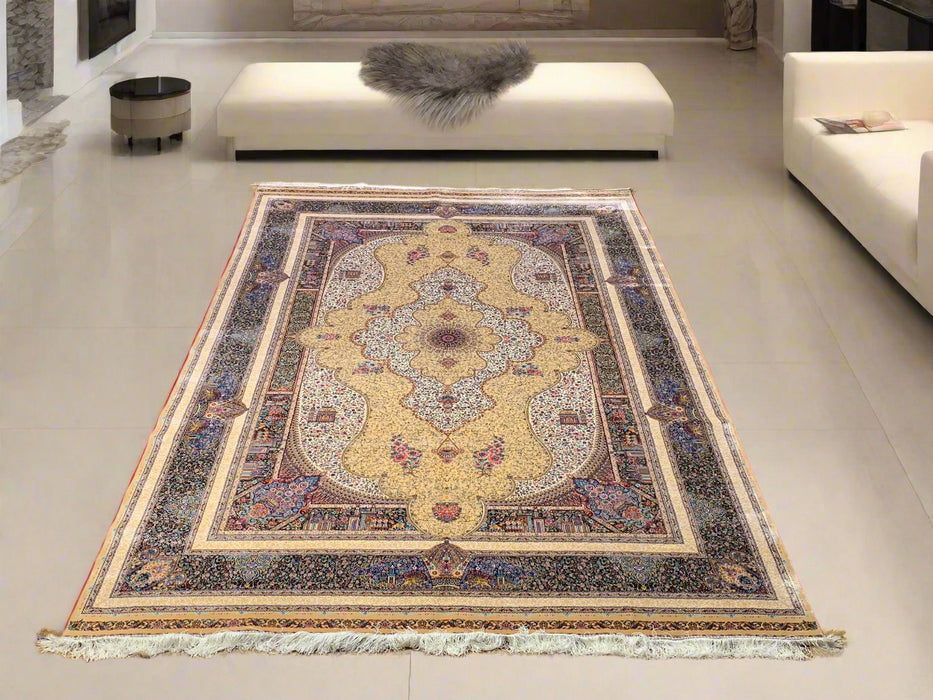 Exquisite 100% Silk Persian Design Rug – Elegant and Luxurious, size 6' 7" x 9' 7"