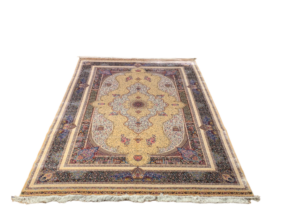 Exquisite 100% Silk Persian Design Rug – Elegant and Luxurious, size 6' 7" x 9' 7"