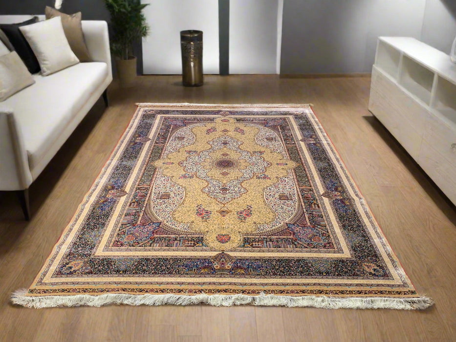 Exquisite 100% Silk Persian Design Rug – Elegant and Luxurious, size 6' 7" x 9' 7"