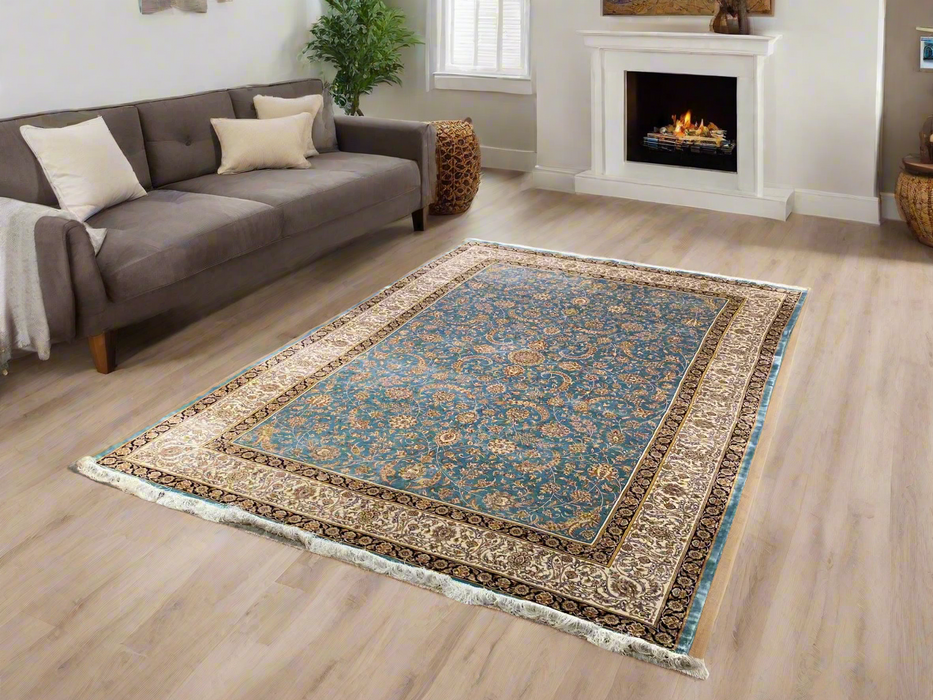 Exquisite 100% Silk Persian Design Rug – Elegant and Luxurious, size 6' 7" x 9' 9"