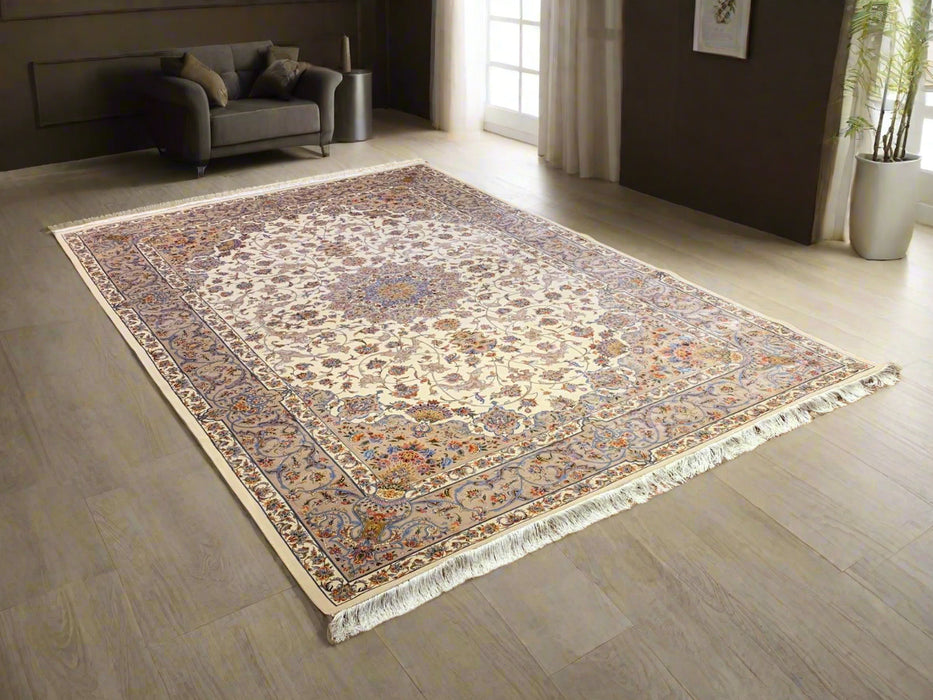 Exquisite 100% Silk Persian Design Rug – Elegant and Luxurious, size 6' 7" x 9' 9"