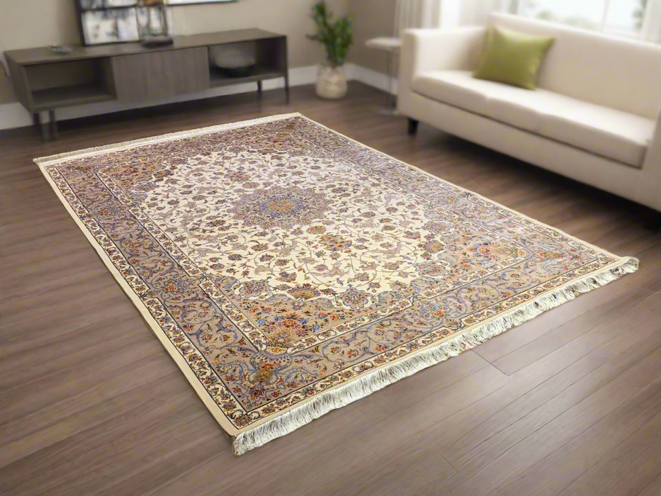 Exquisite 100% Silk Persian Design Rug – Elegant and Luxurious, size 6' 7" x 9' 9"