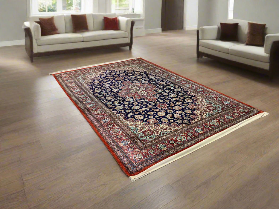 Exquisite 100% Silk Persian Design Rug – Elegant and Luxurious, size 6' 8" x 10' 1"