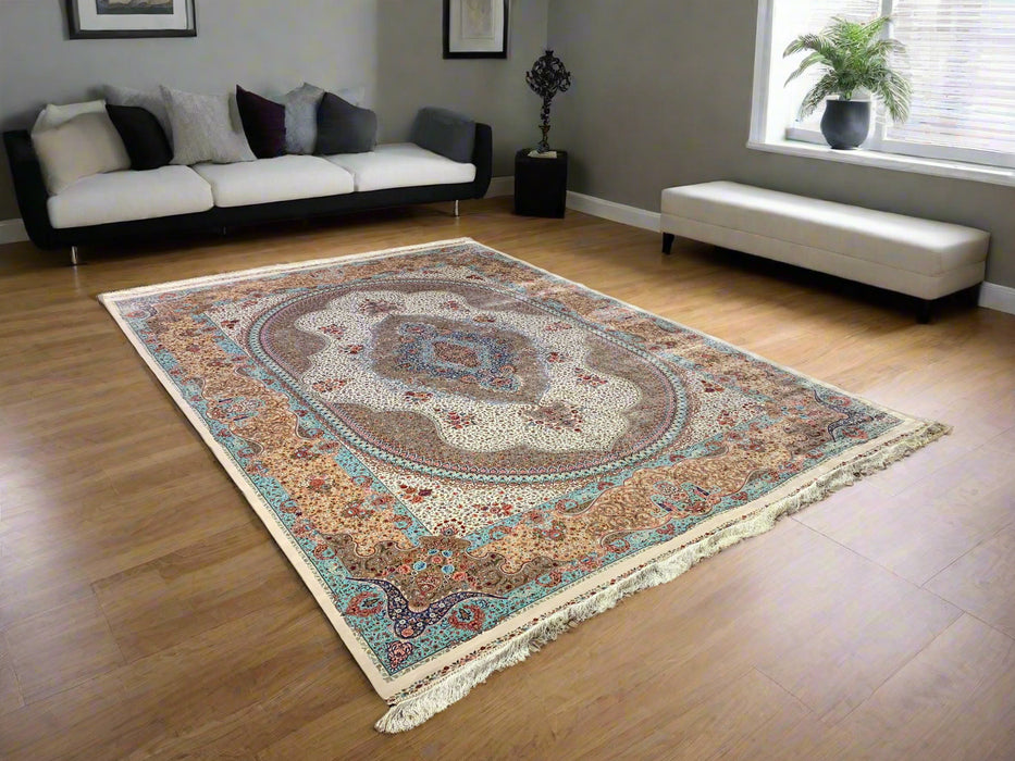 Exquisite 100% Silk Persian Design Rug – Elegant and Luxurious, size 8' 1" x 11' 2"