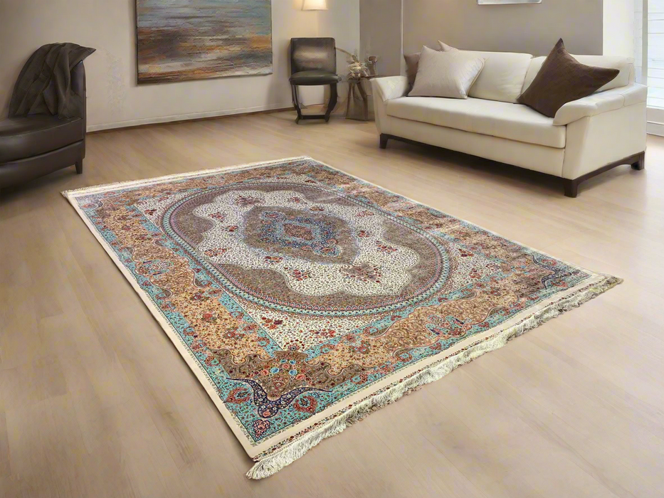 Exquisite 100% Silk Persian Design Rug – Elegant and Luxurious, size 8' 1" x 11' 2"
