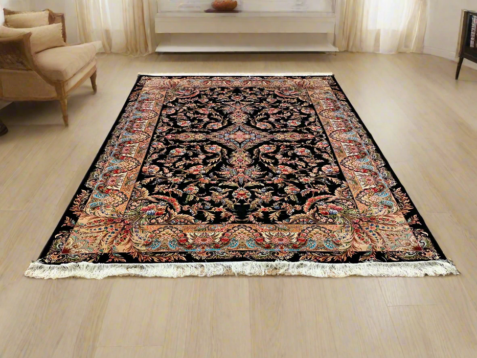 Exquisite 100% Silk Persian Design Rug – Elegant and Luxurious, size 6' 7" x 9' 9"