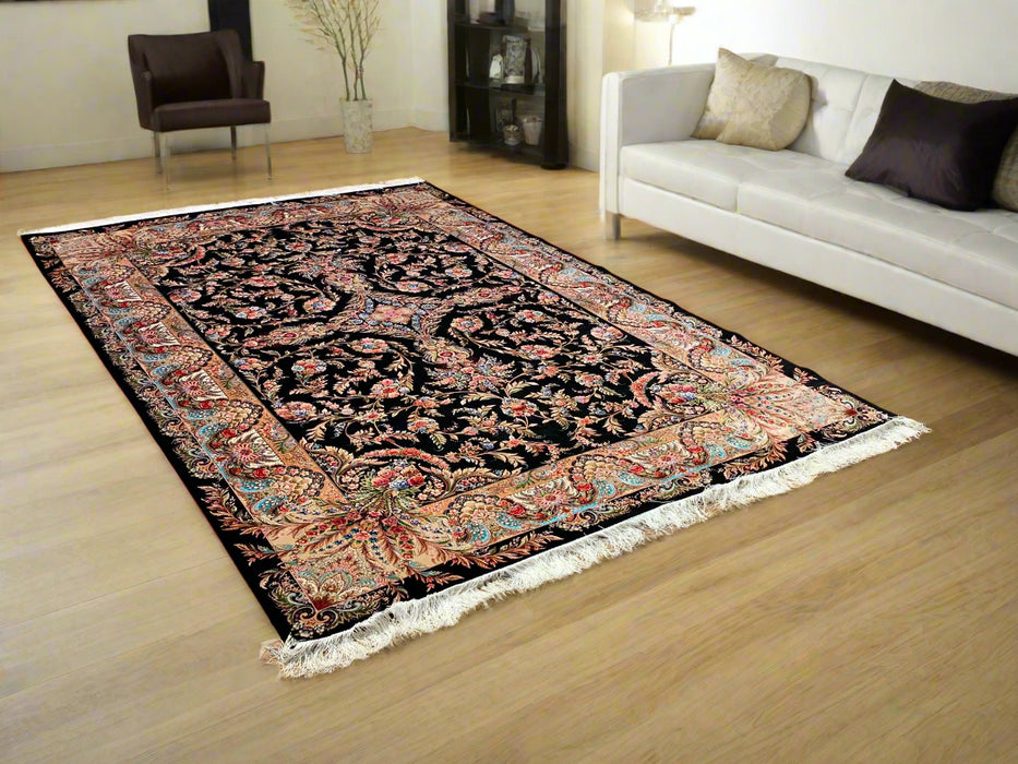 Exquisite 100% Silk Persian Design Rug – Elegant and Luxurious, size 6' 7" x 9' 9"