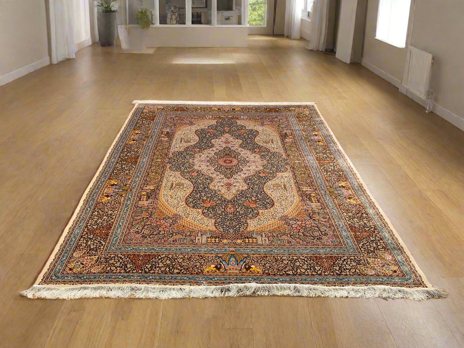 Exquisite 100% Silk Persian Design Rug – Elegant and Luxurious, size 6' 6" x 9' 9"