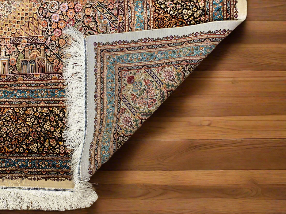 Exquisite 100% Silk Persian Design Rug – Elegant and Luxurious, size 6' 6" x 9' 9"