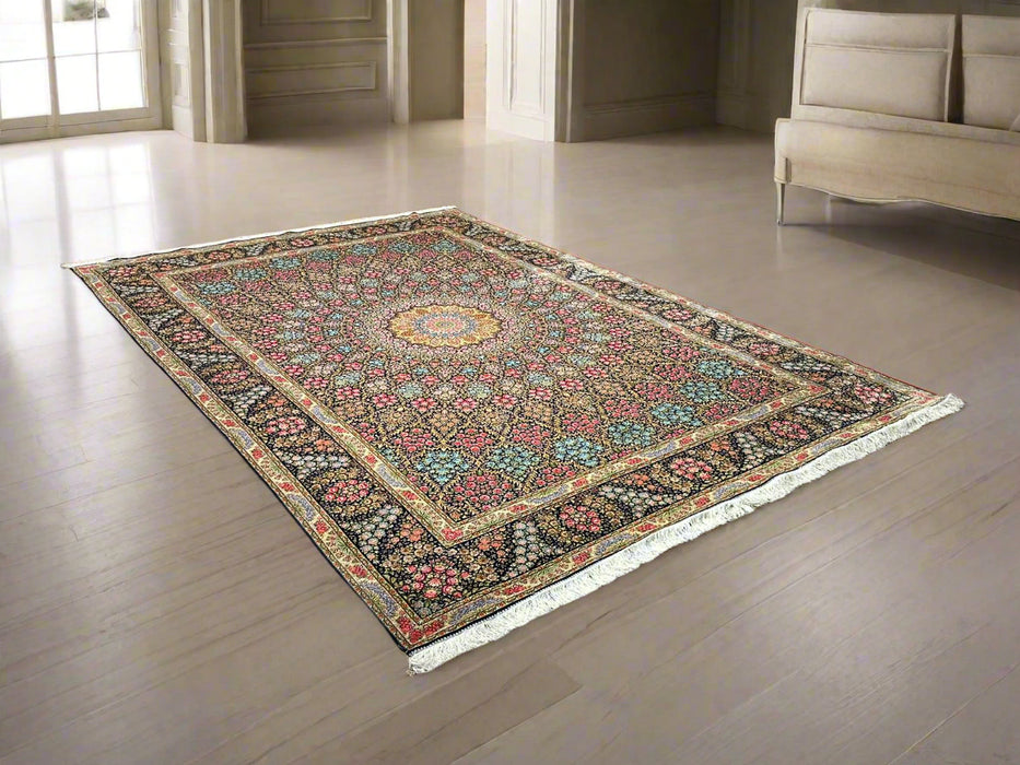 Exquisite 100% Silk Persian Design Rug – Elegant and Luxurious, size 7' 9" x 11' 3"