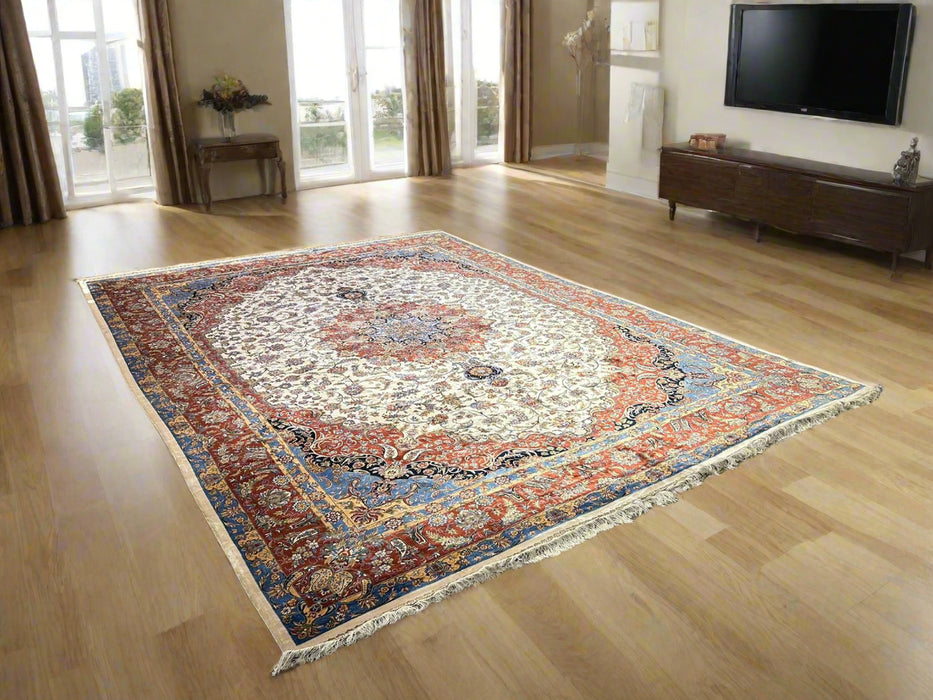Exquisite 100% Silk Persian Design Rug – Elegant and Luxurious, size 9' 9" x 12' 9"  (H)